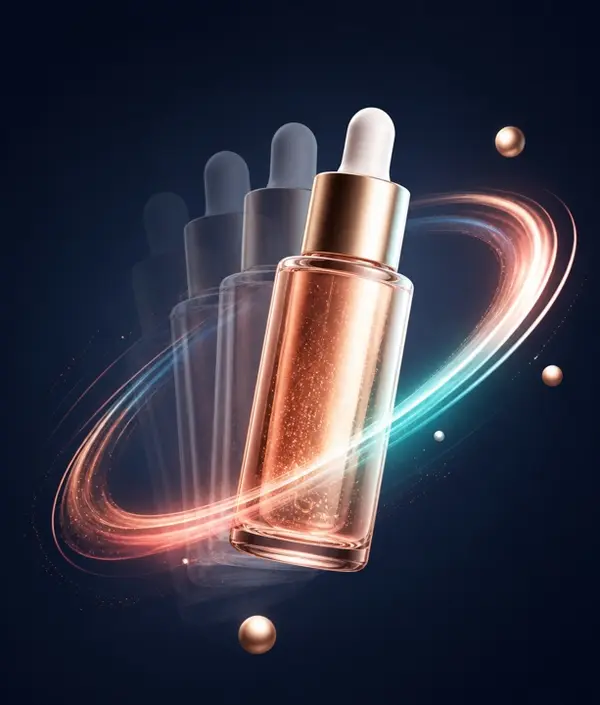 Skincare bottle wrapped in a ring of light